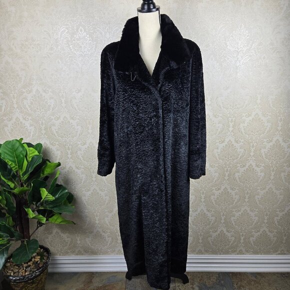 Vintage Dasco Sz 40 Black Faux Fur Long Coat Hook/Eye Closures Adjustable Collar - Picture 11 of 16